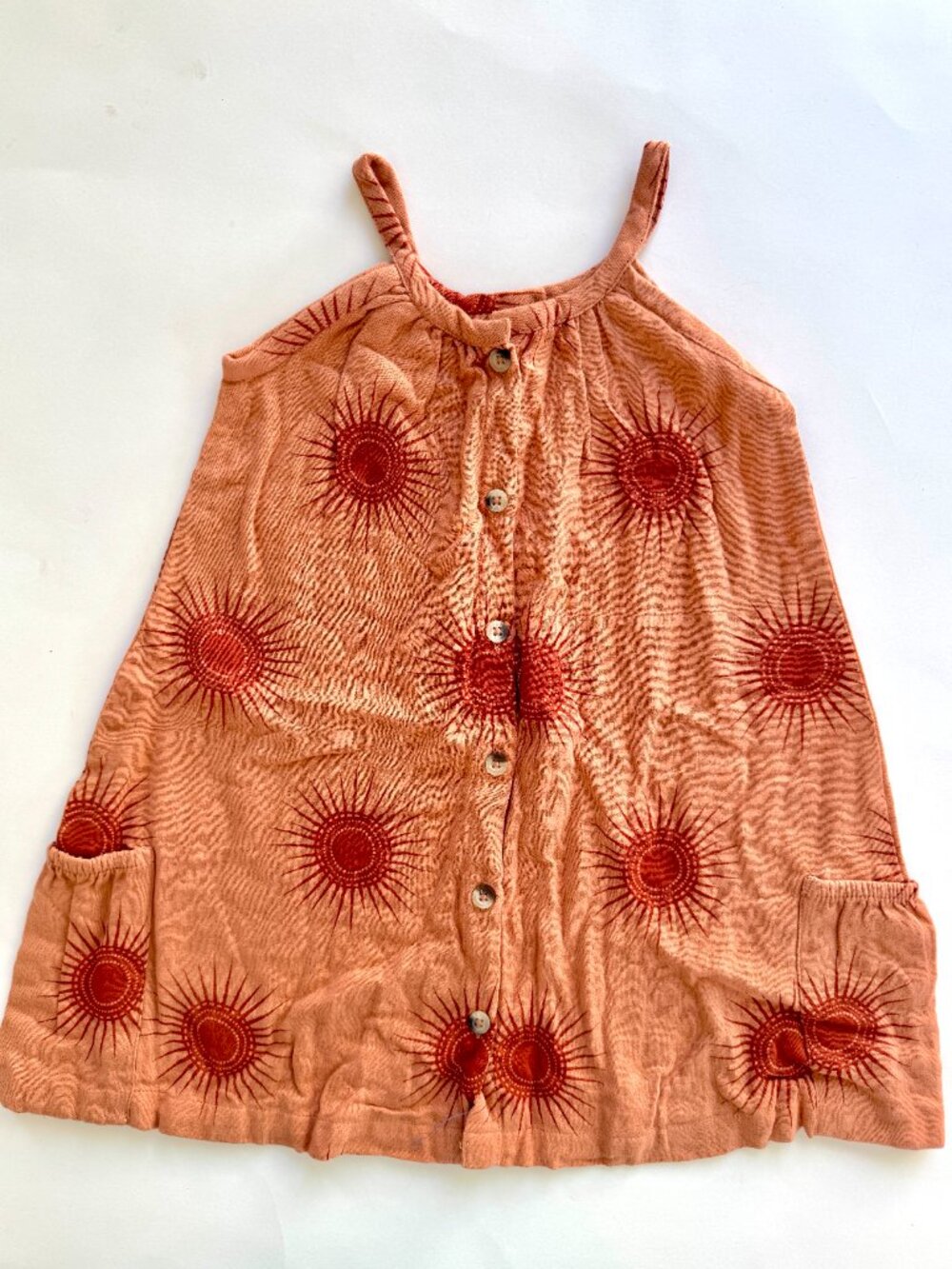 EUC Kate Quinn Girls Sunburst Print Dress Sz 3T Rust Organic Cotton